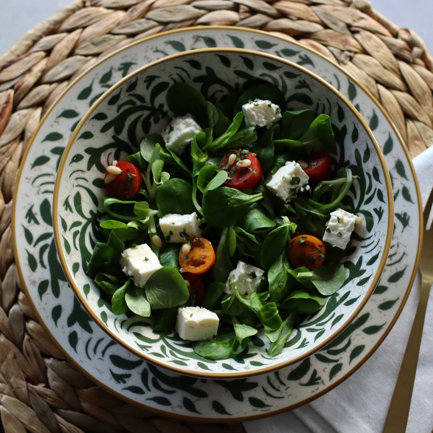 Assiette plate 27cm en grès décor vert HÉRACLÉE