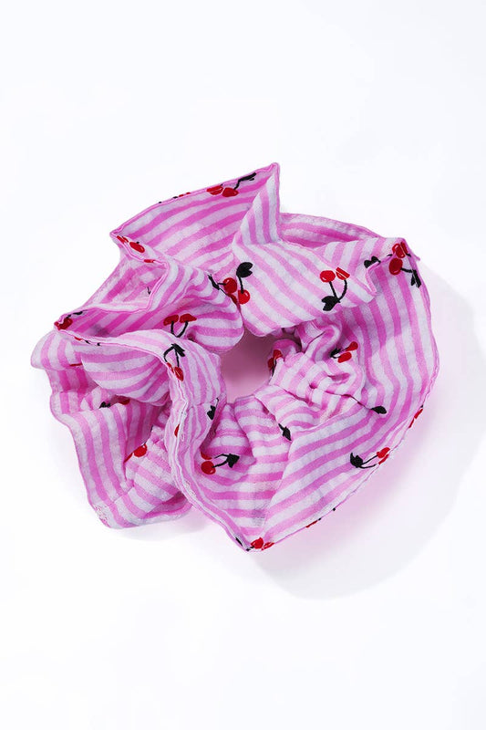 Chouchou rayé motif cerises 12cm FQ208XQ: Rose / 100% POLYESTER