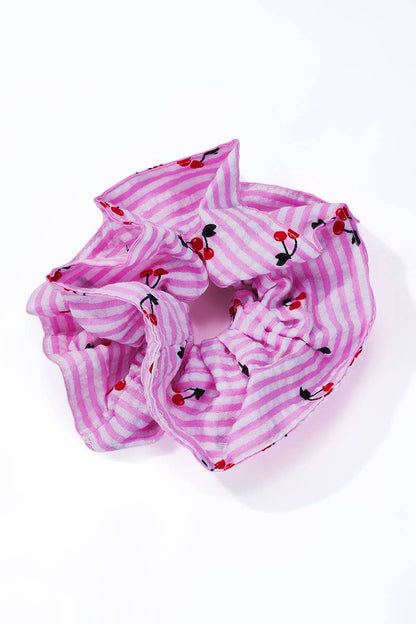 Chouchou rayé motif cerises 12cm FQ208XQ: Bleu / 100% POLYESTER
