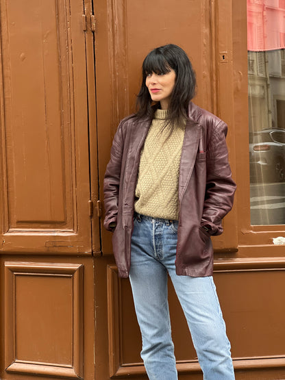 Veste vintage bordeaux en cuir