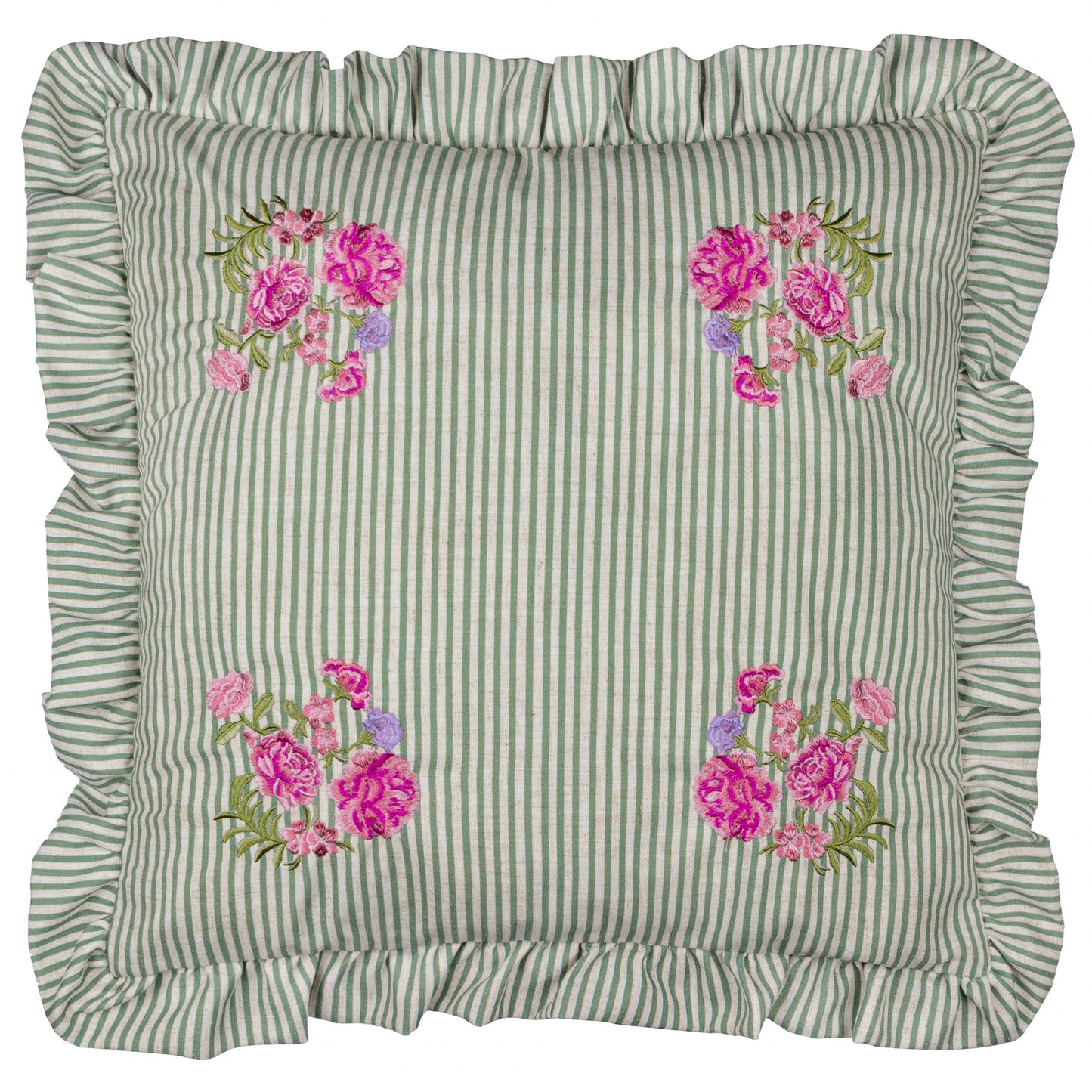Coussin à Volants Brodé Martha Sauge: Sauge / Garni en polyester / 50 x 50 cm