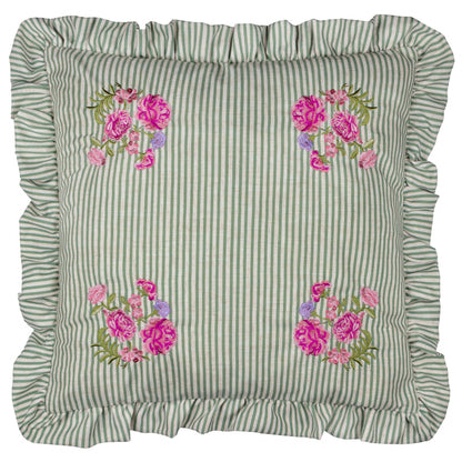 Coussin à Volants Brodé Martha Sauge: Sauge / Garni en polyester / 50 x 50 cm