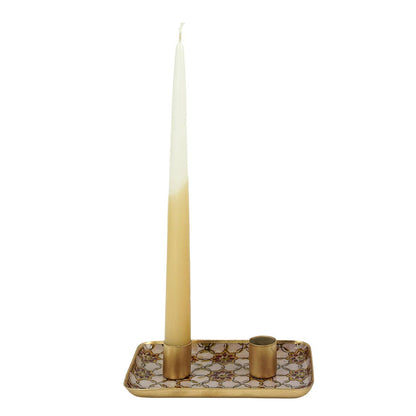 Plateau en métal émaillé Hoya 20x20 cm, bordure dorée