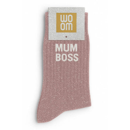 Chaussettes à Paillettes à Message "Mum Boss" - Rose Gold