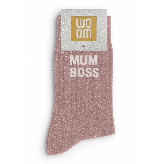 Chaussettes à Paillettes à Message "Mum Boss" - Rose Gold