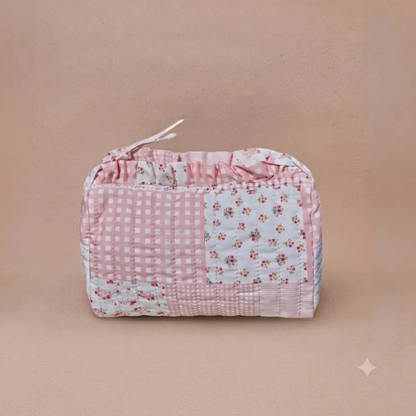 Trousse maquillage froufrou 100 % coton  : Tulipe marron