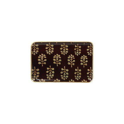 Plateau en métal émaillé Acajou 10x15, bordure dorée