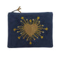 Grande pochette en  velours brodée Cœur radieux, bleu nuit
