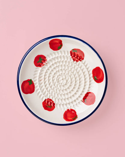 Assiette râpe à ail en céramique - Petite bleue et blanche - Pomodoro: CON PACKAGING