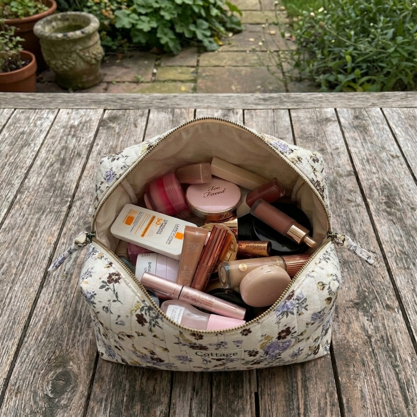 Trousse  de toilette XL 100 % coton  : Champetre bleu