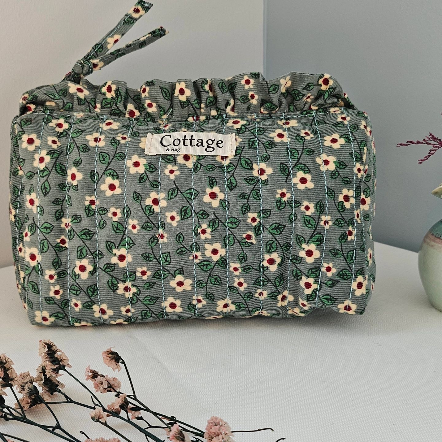 Trousse maquillage froufrou 100 % coton  : Tulipe marron
