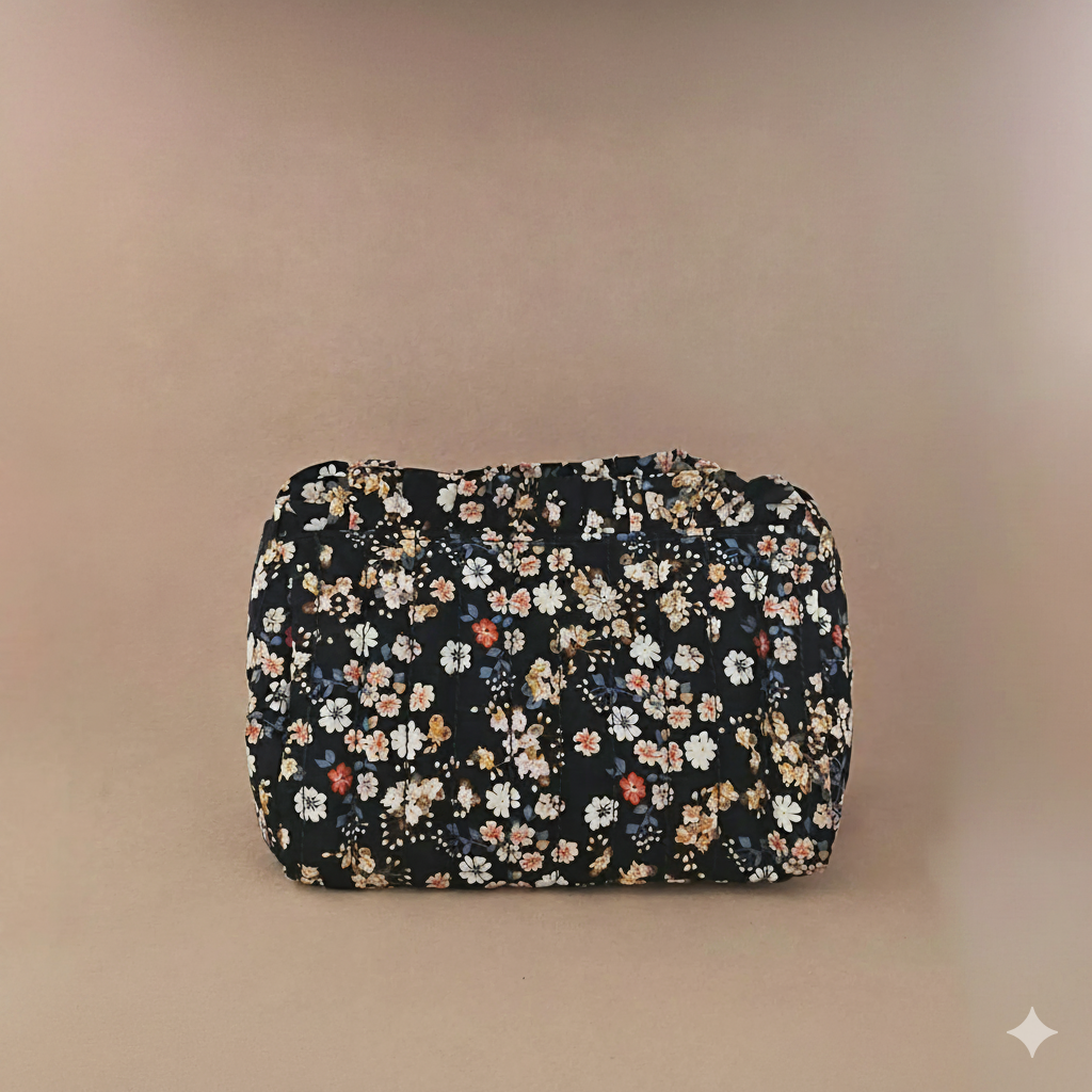 Trousse maquillage froufrou 100 % coton  : Tulipe marron