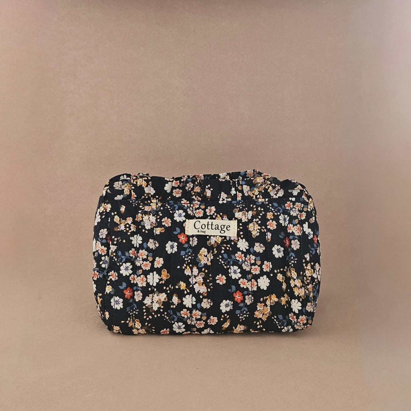 Trousse maquillage froufrou 100 % coton  : Tulipe marron