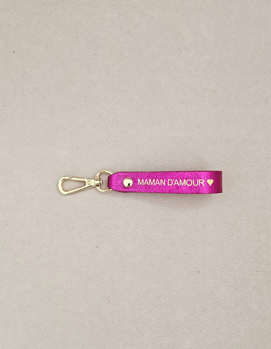 Porte-clé cuir texte : Fuxia