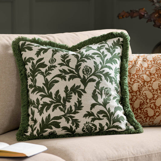 Coussin Jacquard Hedera Vert: Vert / Garni en polyester / 45 x 45 cm
