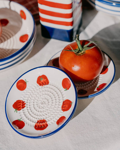 Assiette râpe à ail en céramique - Petite bleue et blanche - Pomodoro: CON PACKAGING