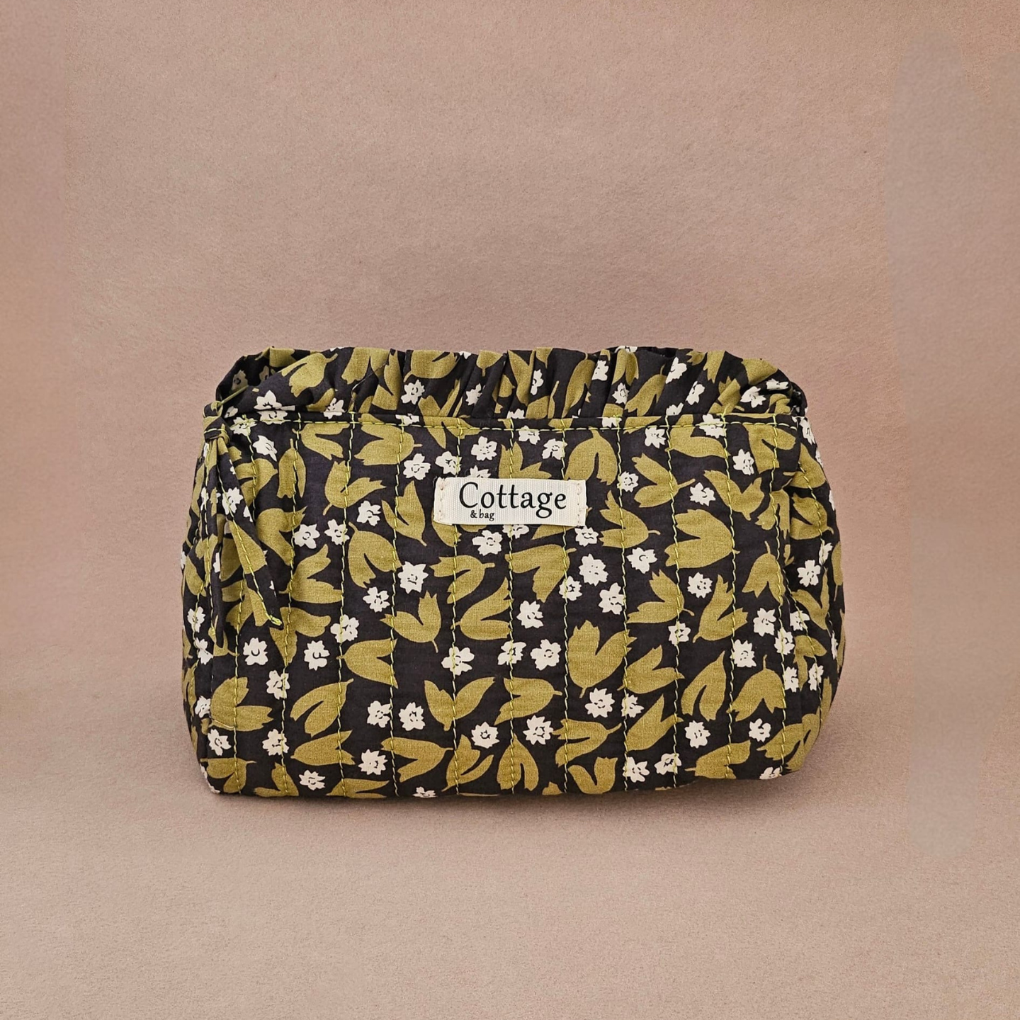 Trousse maquillage froufrou 100 % coton  : Tulipe marron