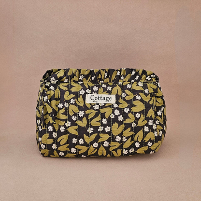 Trousse maquillage froufrou 100 % coton  : Tulipe marron