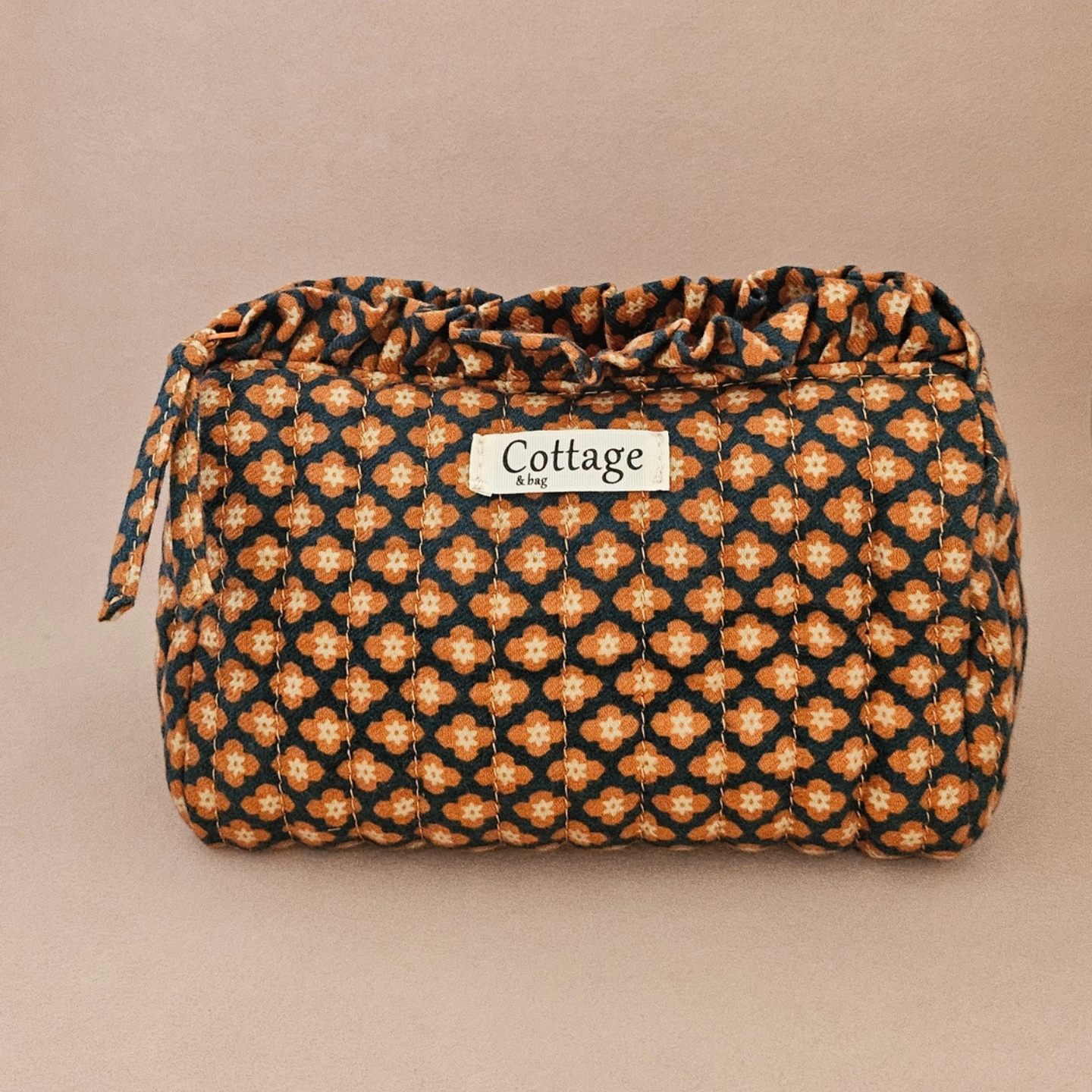 Trousse maquillage froufrou 100 % coton  : Tulipe marron