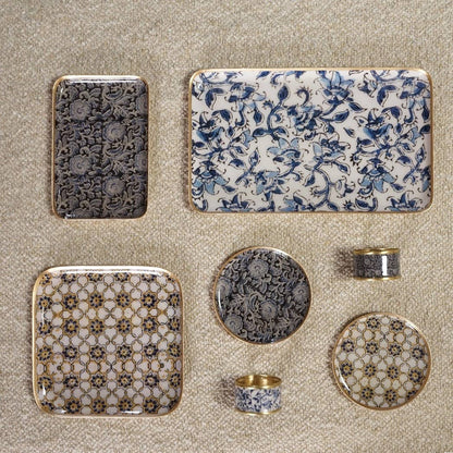 Grand plateau métal émaillé Zellige brick 30x40, bord doré