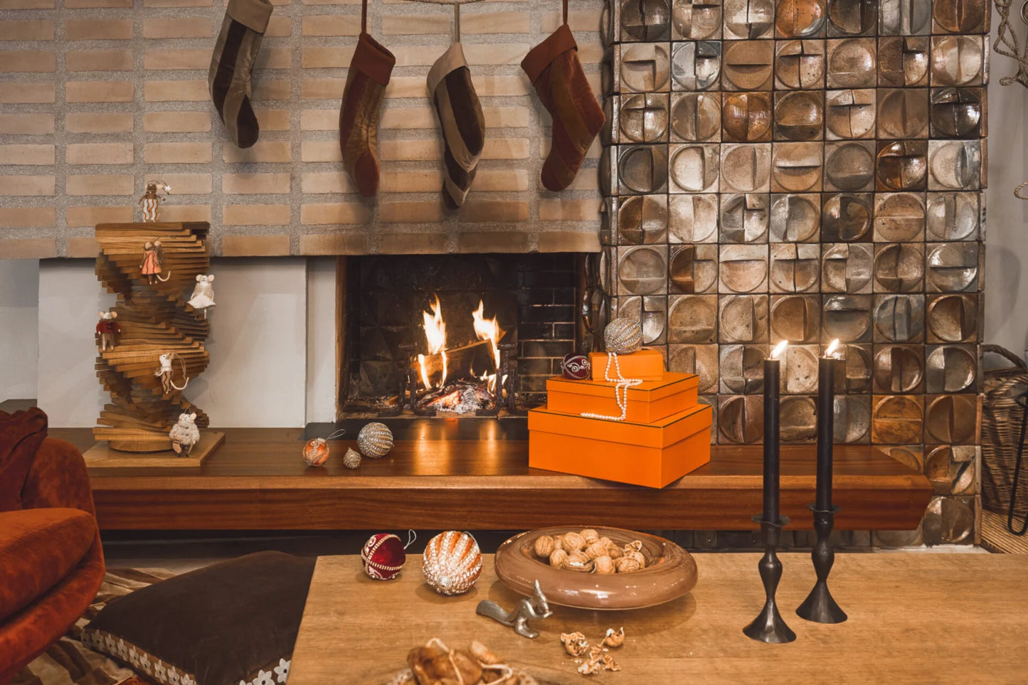 Chaussette de Noël Saga rose rouille/camel