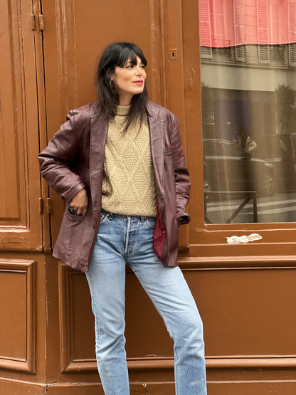 Veste vintage bordeaux en cuir