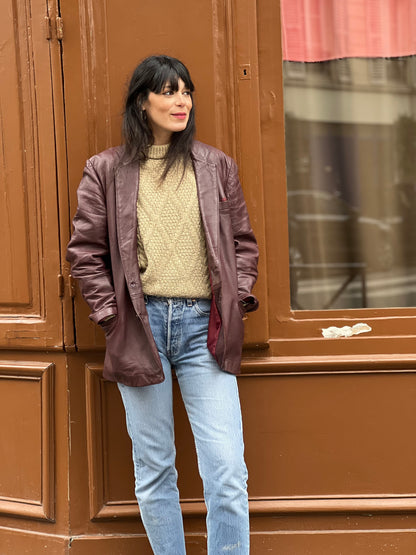 Veste vintage bordeaux en cuir