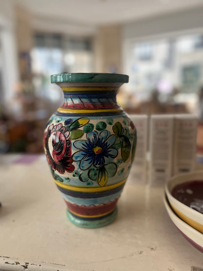 Vase vintage fleurs peint main