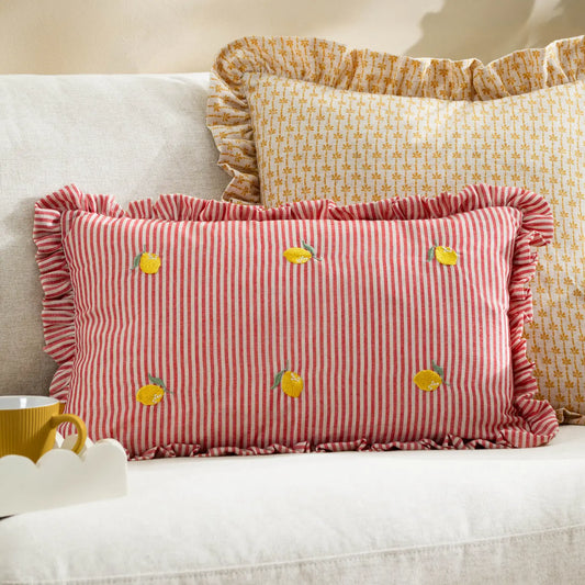 Coussin à volants brodé Les Fruites Citrons