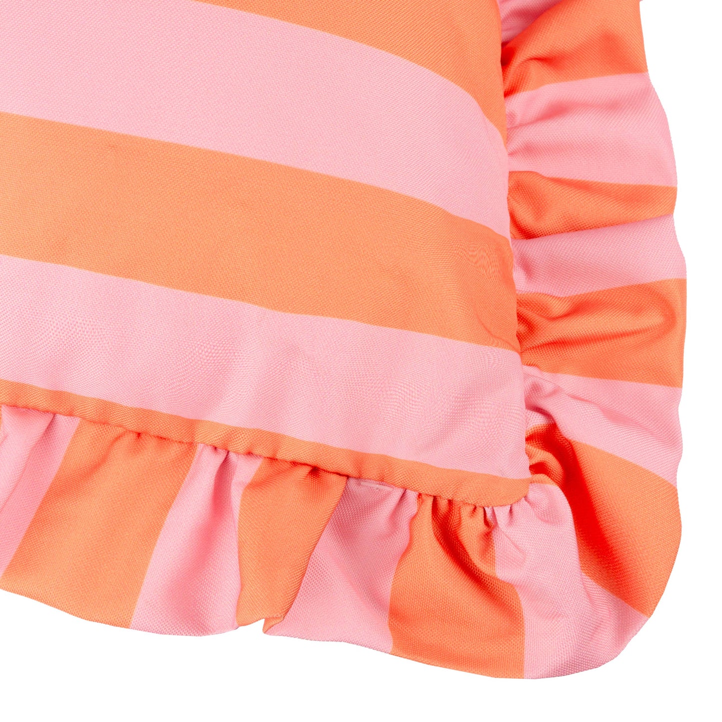 Coussin d'extérieur à volants Palm Royale Stripe Rose/Orange: Rose/Orange / Garni en polyester / 50 x 50 cm