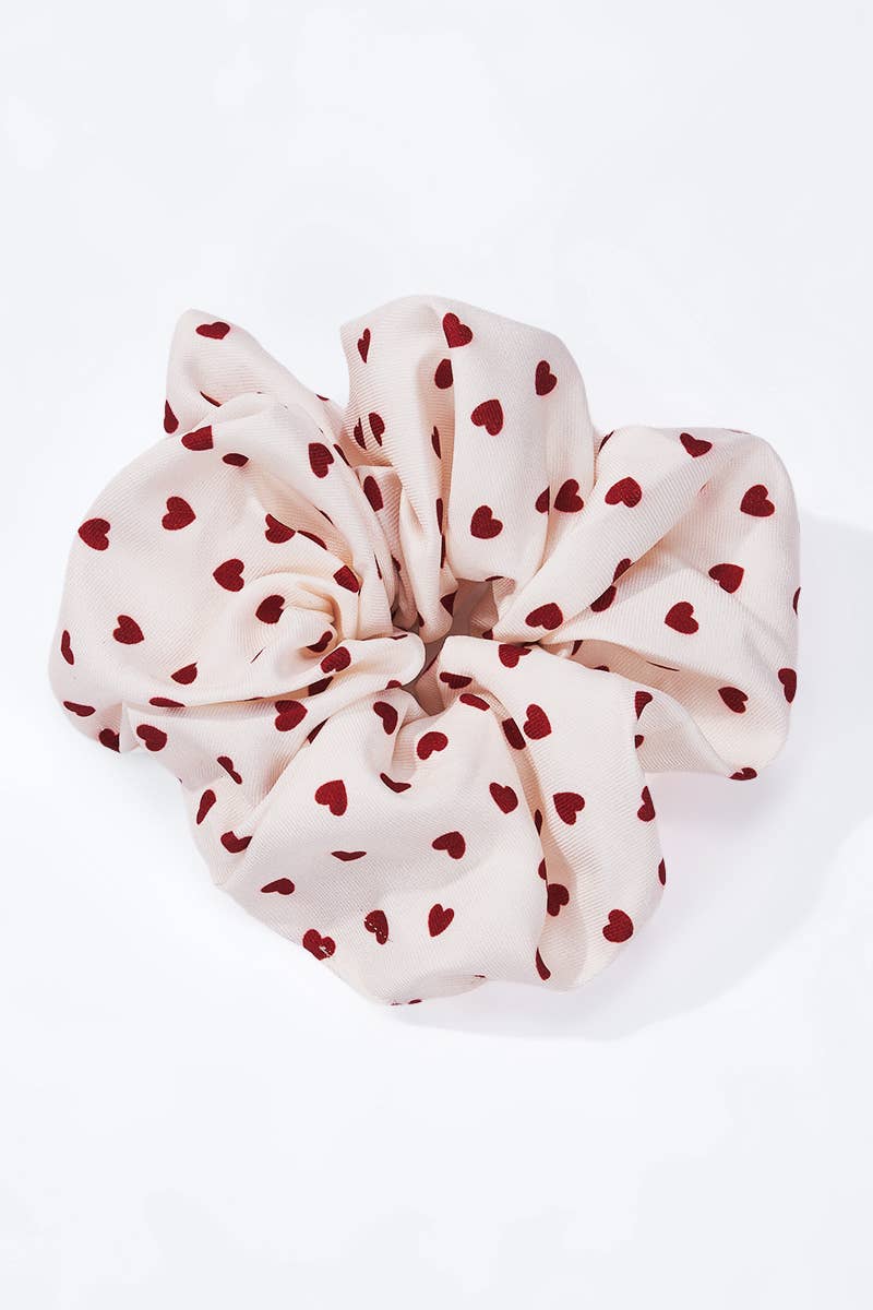 Chouchou blanc motif petits coeurs 12cm