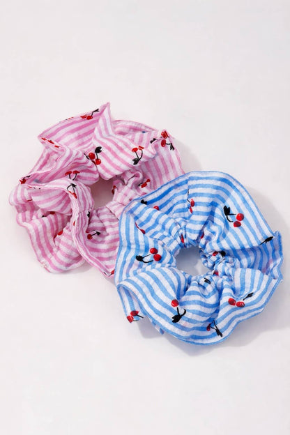 Chouchou rayé motif cerises 12cm FQ208XQ: Bleu / 100% POLYESTER