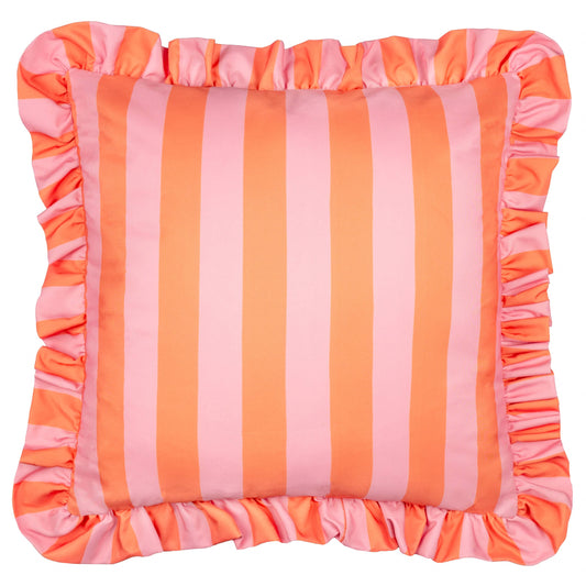Coussin d'extérieur à volants Palm Royale Stripe Rose/Orange: Rose/Orange / Garni en polyester / 50 x 50 cm