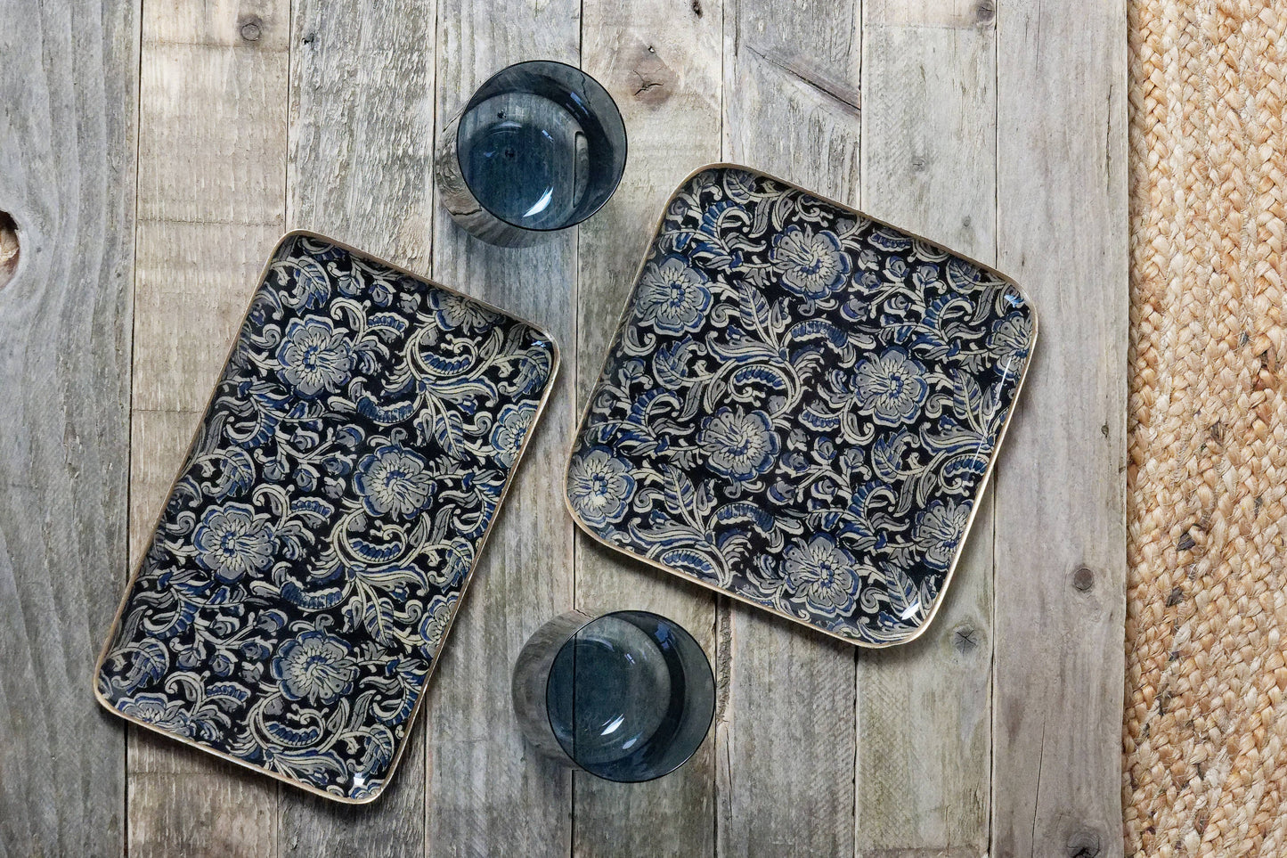 Plateau métal émaillé Kalamkari 10x15, bordure dorée