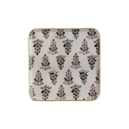 Plateau en métal émaillé Hoya 20x20 cm, bordure dorée