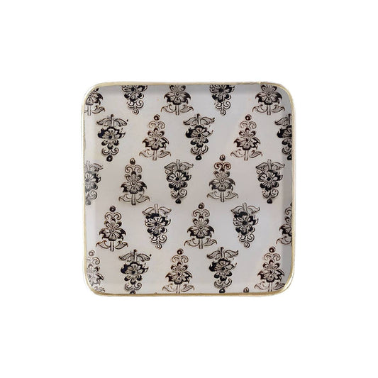 Plateau en métal émaillé Hoya 20x20 cm, bordure dorée