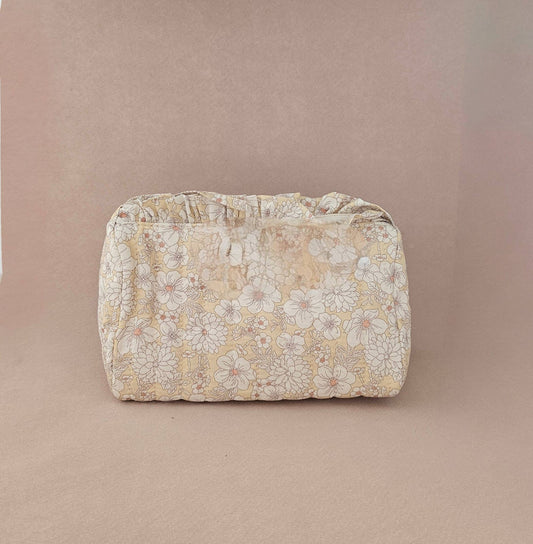 Trousse maquillage froufrou 100 % coton  : Grande blanche jaune SANS LOGO