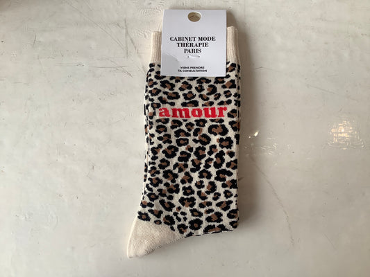 Chaussette amour léopard blanc