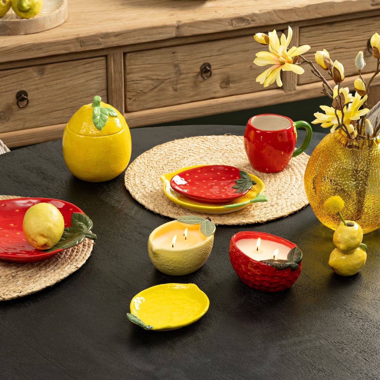 Assiette décorative citron en céramique, jaune 12x2x16cm