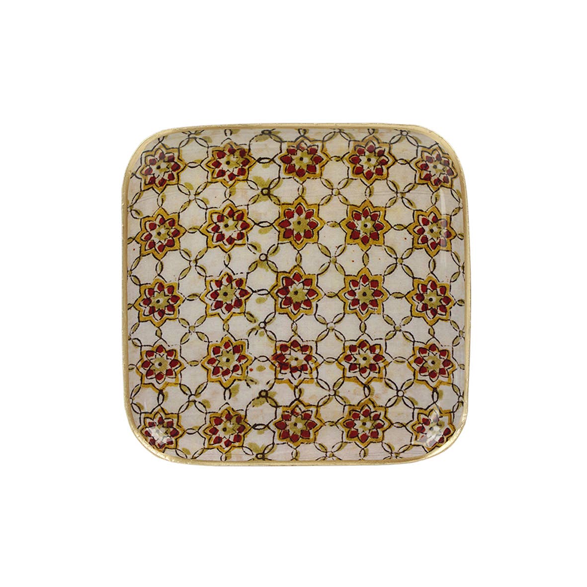 Plateau métal émaillé Zellige brick 20x20, bordure dorée