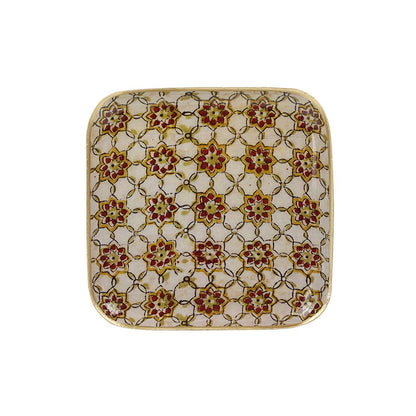 Plateau métal émaillé Zellige brick 20x20, bordure dorée