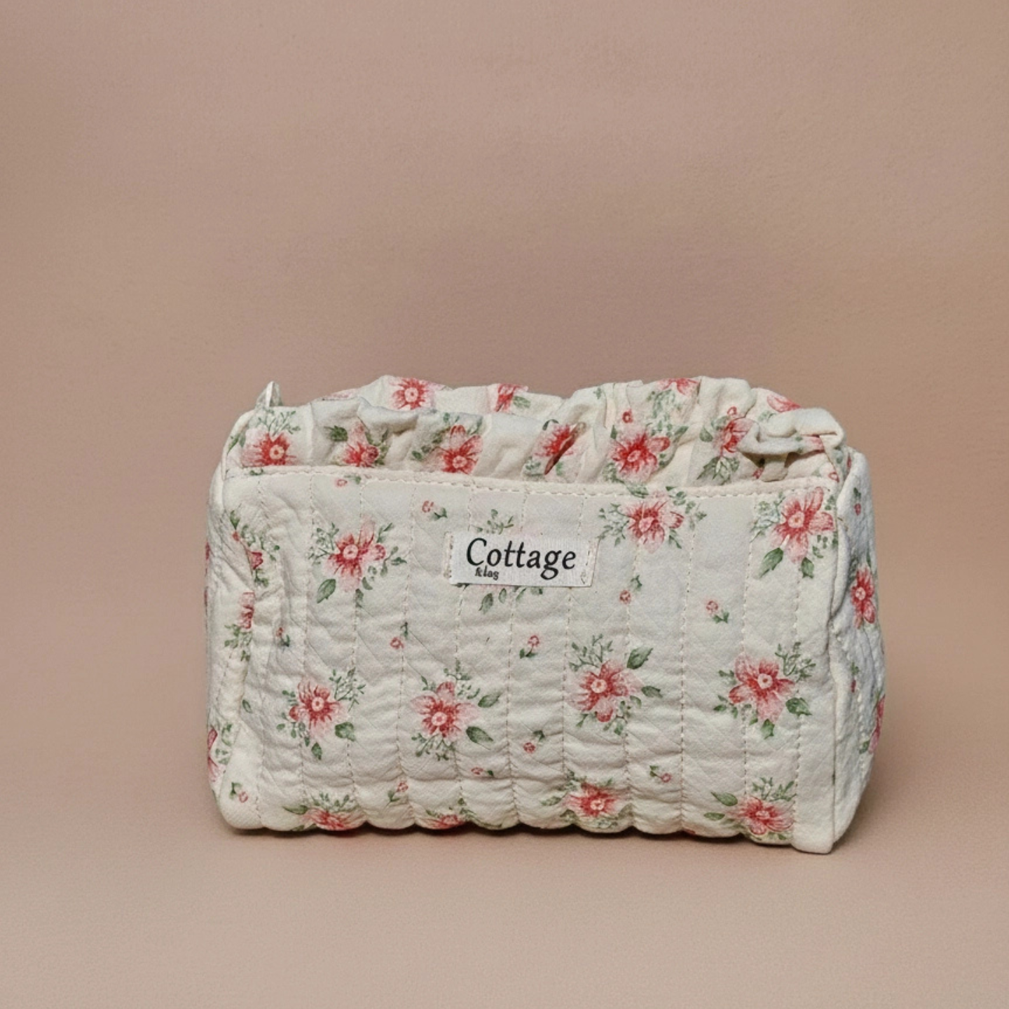 Trousse maquillage froufrou 100 % coton  : Tulipe marron