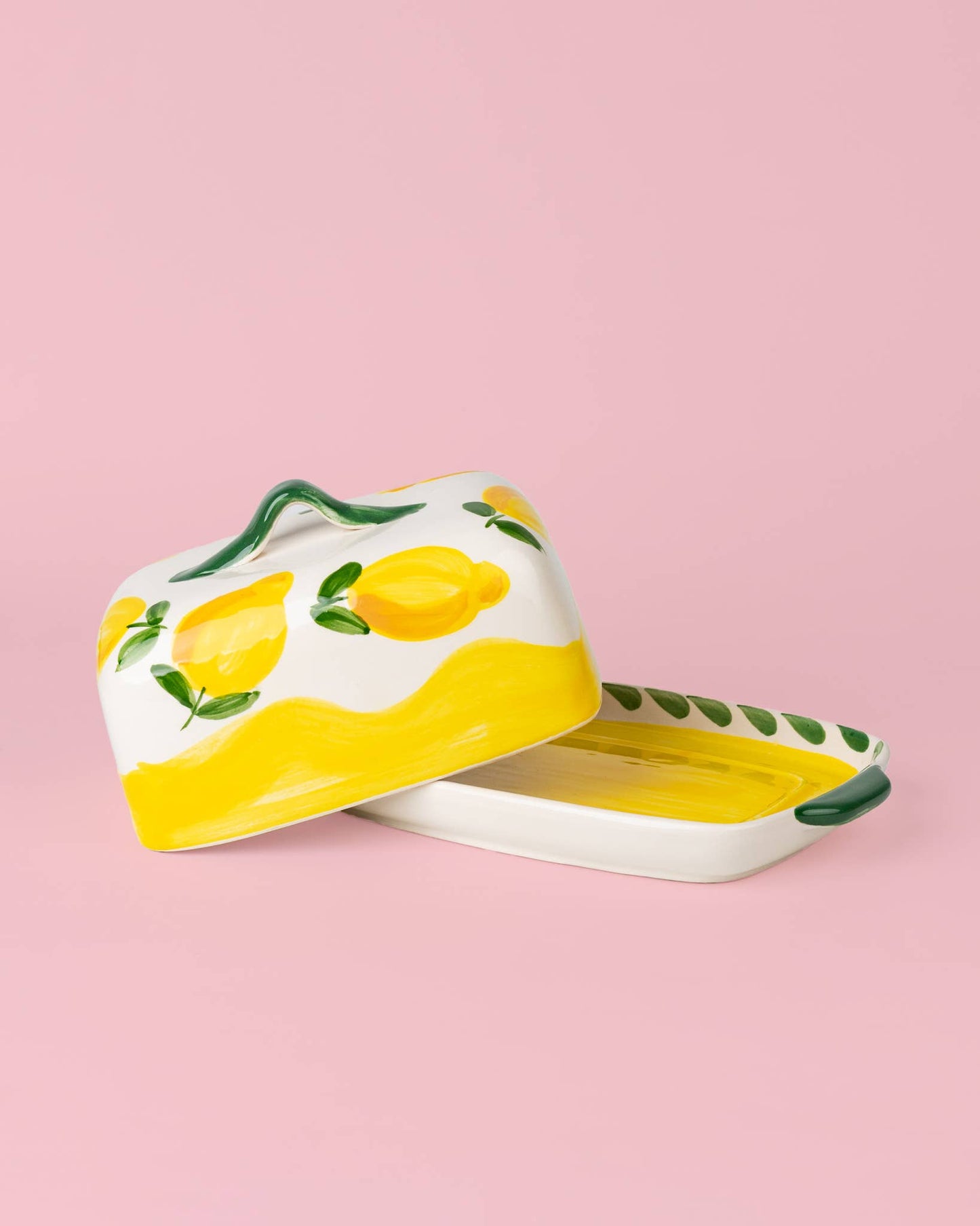 Beurrier artisanal en céramique – jaune et blanc - Limone