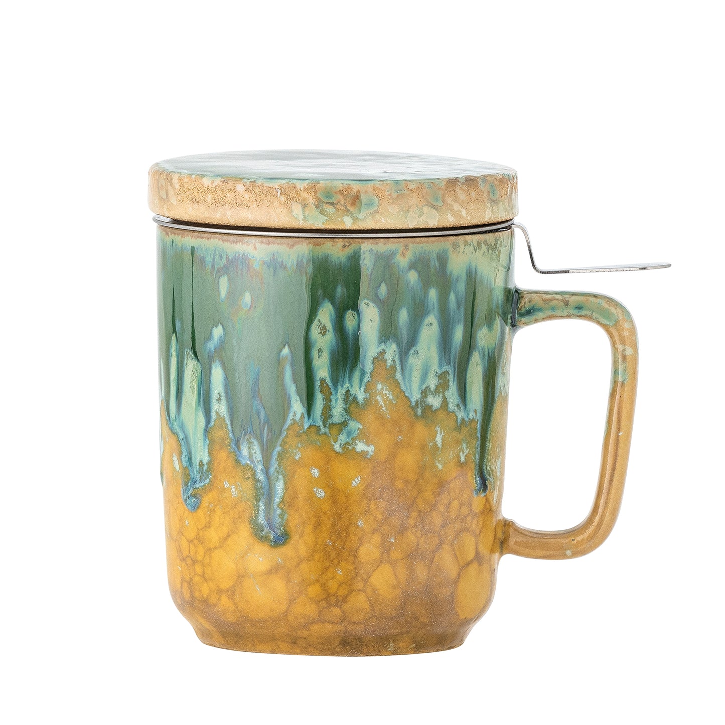 Tasse Yuma avec couvercle et passoire à thé, Vert, Grès