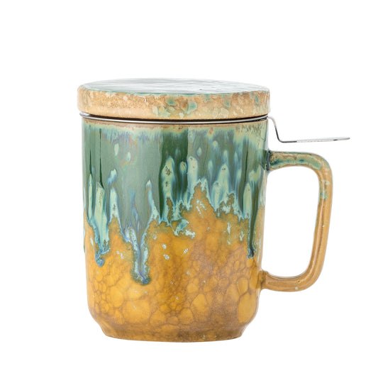 Tasse Yuma avec couvercle et passoire à thé, Vert, Grès