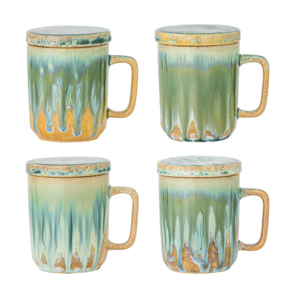Tasse Yuma avec couvercle et passoire à thé, Vert, Grès