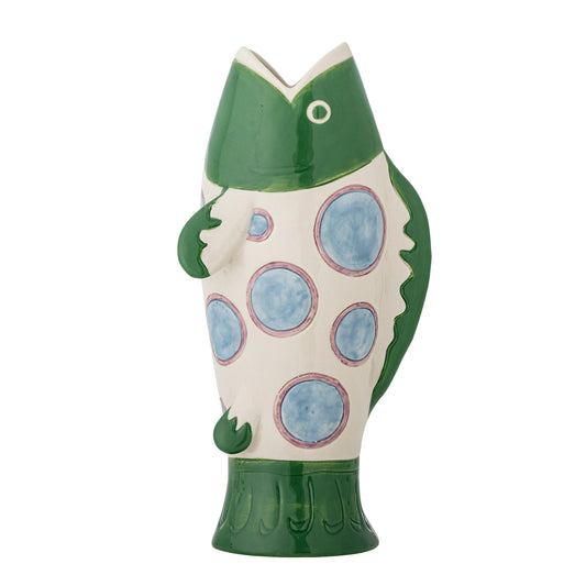 Vase Poisson vert, Multicolore, Grès