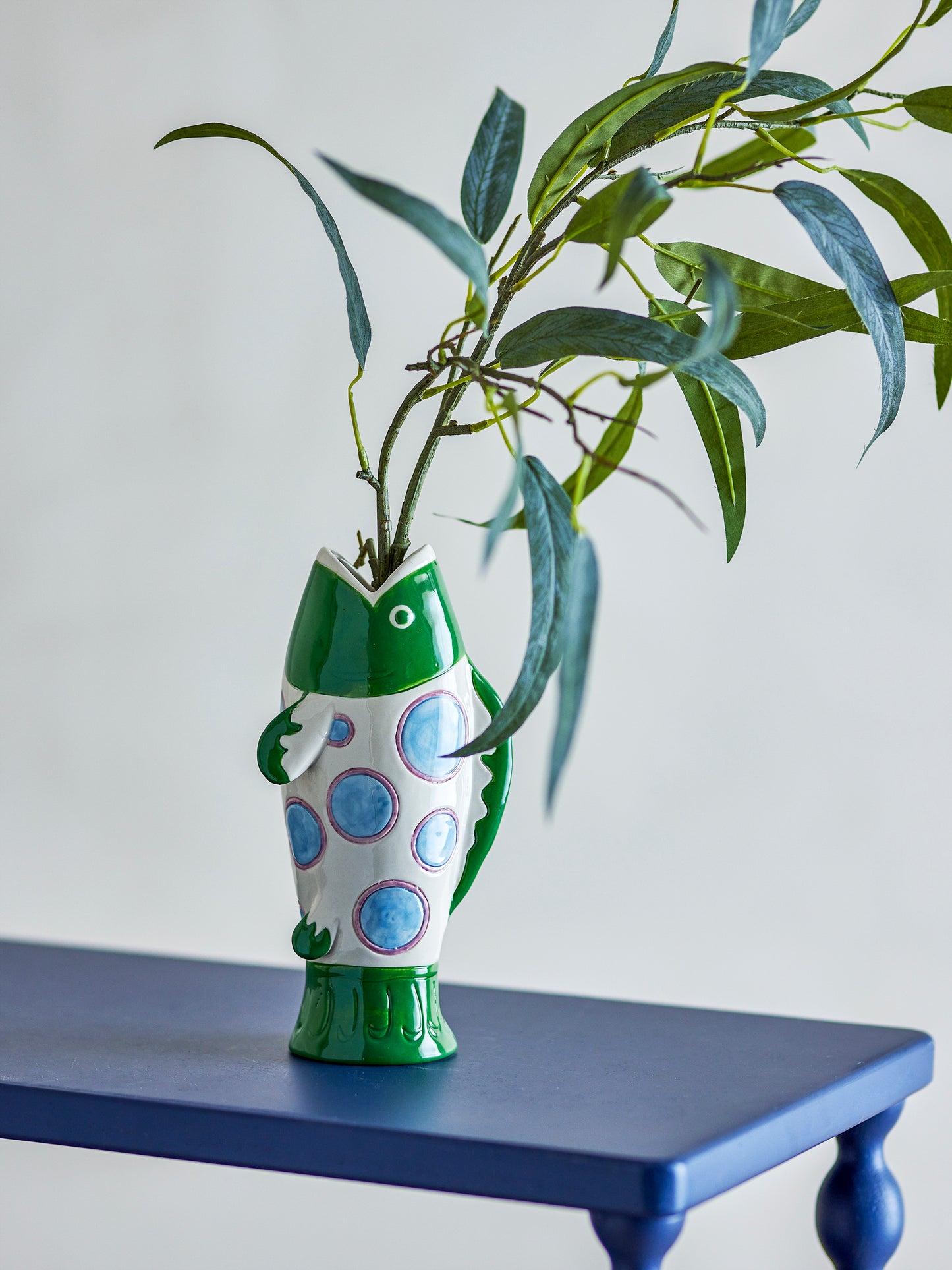 Vase Poisson vert, Multicolore, Grès