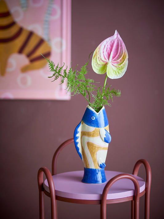 Vase poisson, Bleu, Grès