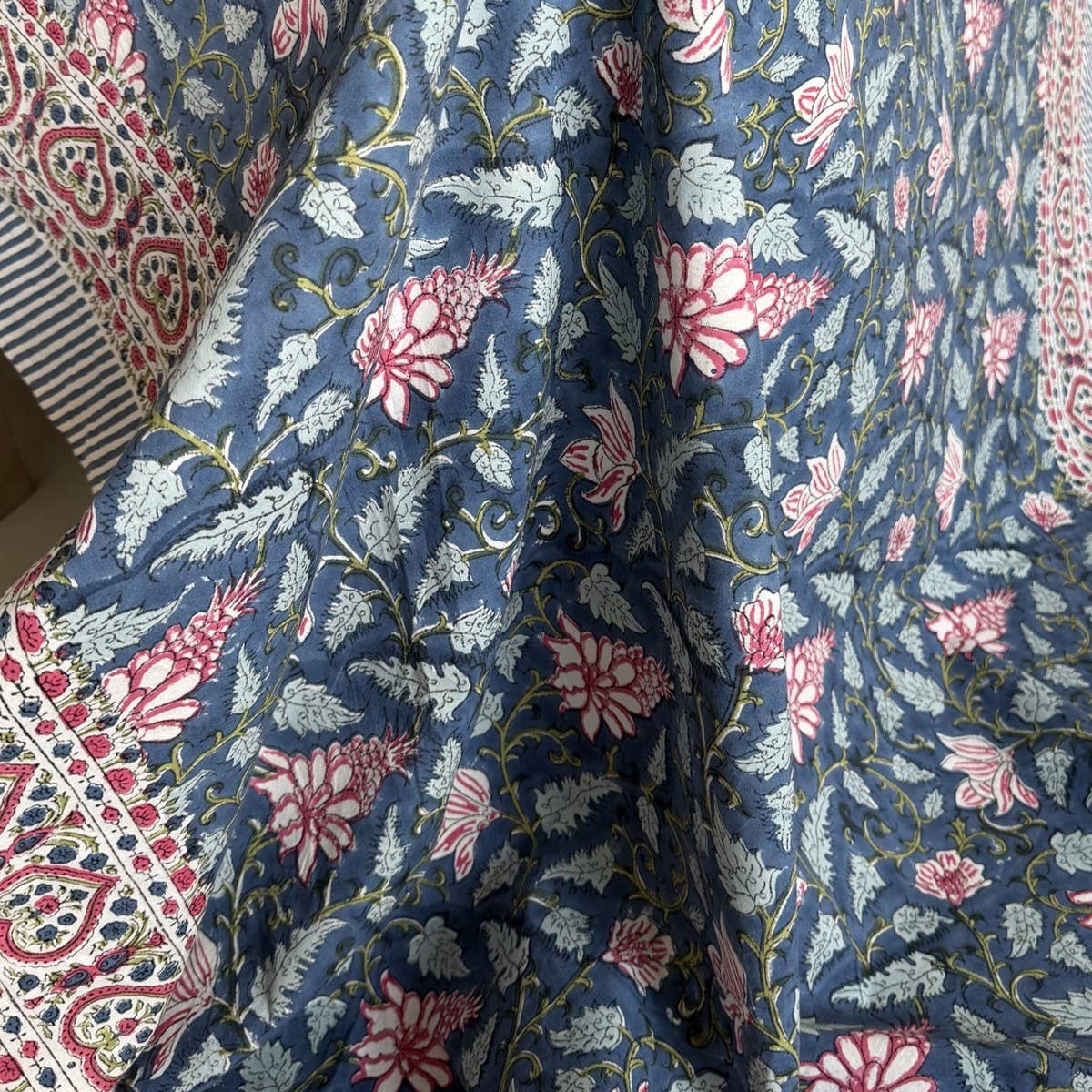 Nappe carré "Jardin romantique" coton imprimé blockprint 150x150cm